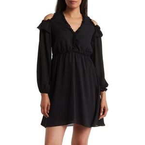 Nicole Miller ruffle cold shoulder long sleeve dress black size 14